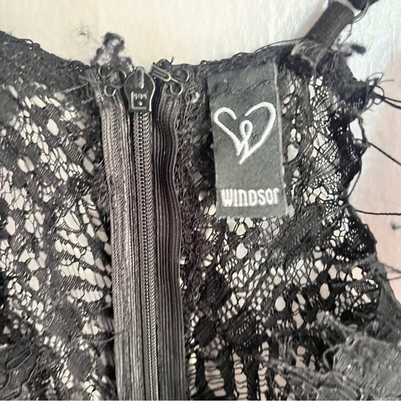 Lace Plunge Mini Dress Black/Cream Small - Picture 3 of 12